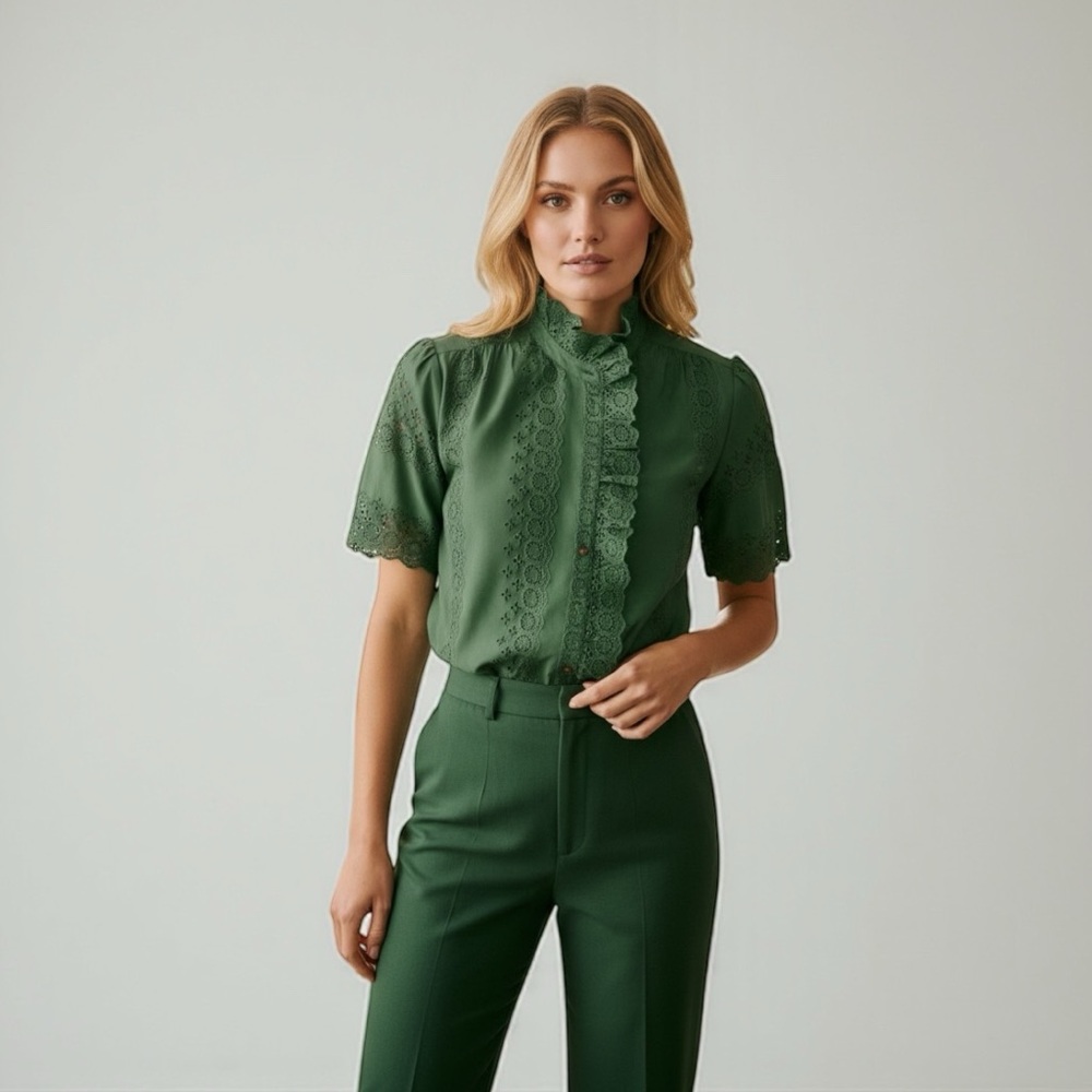 Sézane Dalhia Shirt in Bottle Green FR 38 / US 6 - Picture 6 of 8